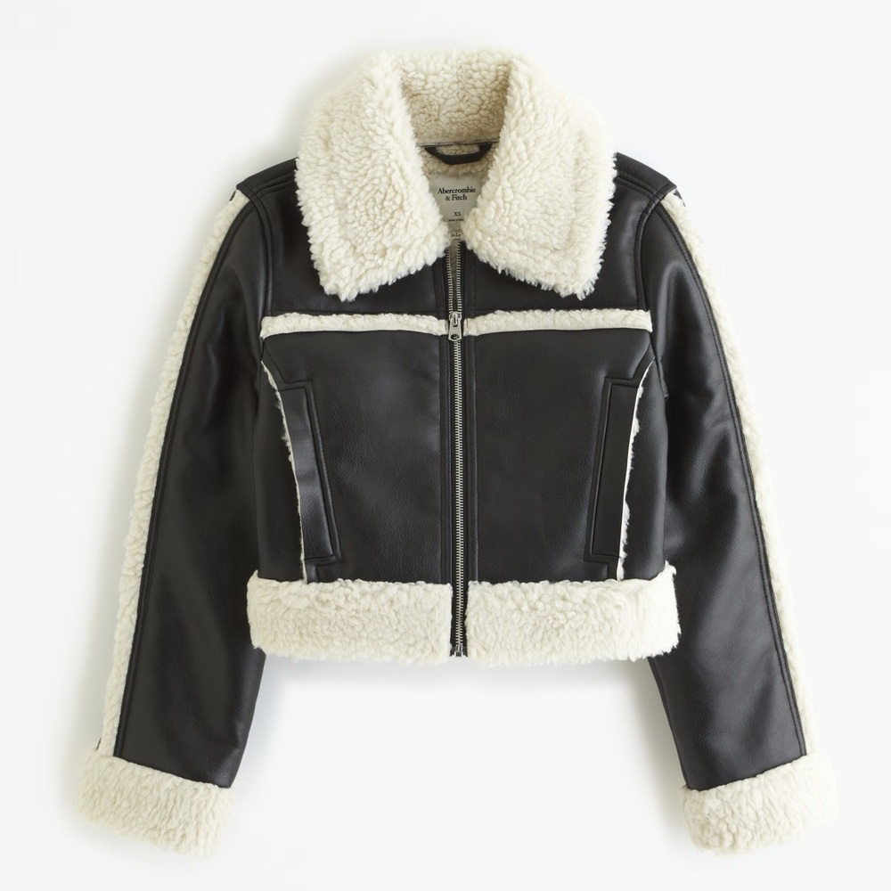 Abercrombie & Fitch Cropped Vegan Leather Sherpa Jacket
